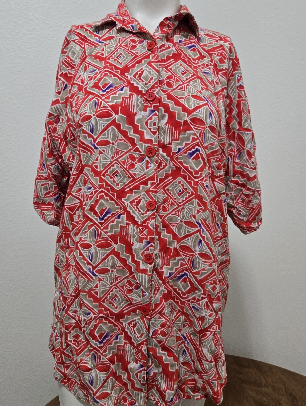 Vintage California Krush 100% Rayon Geometric Print Tunic Blouse M